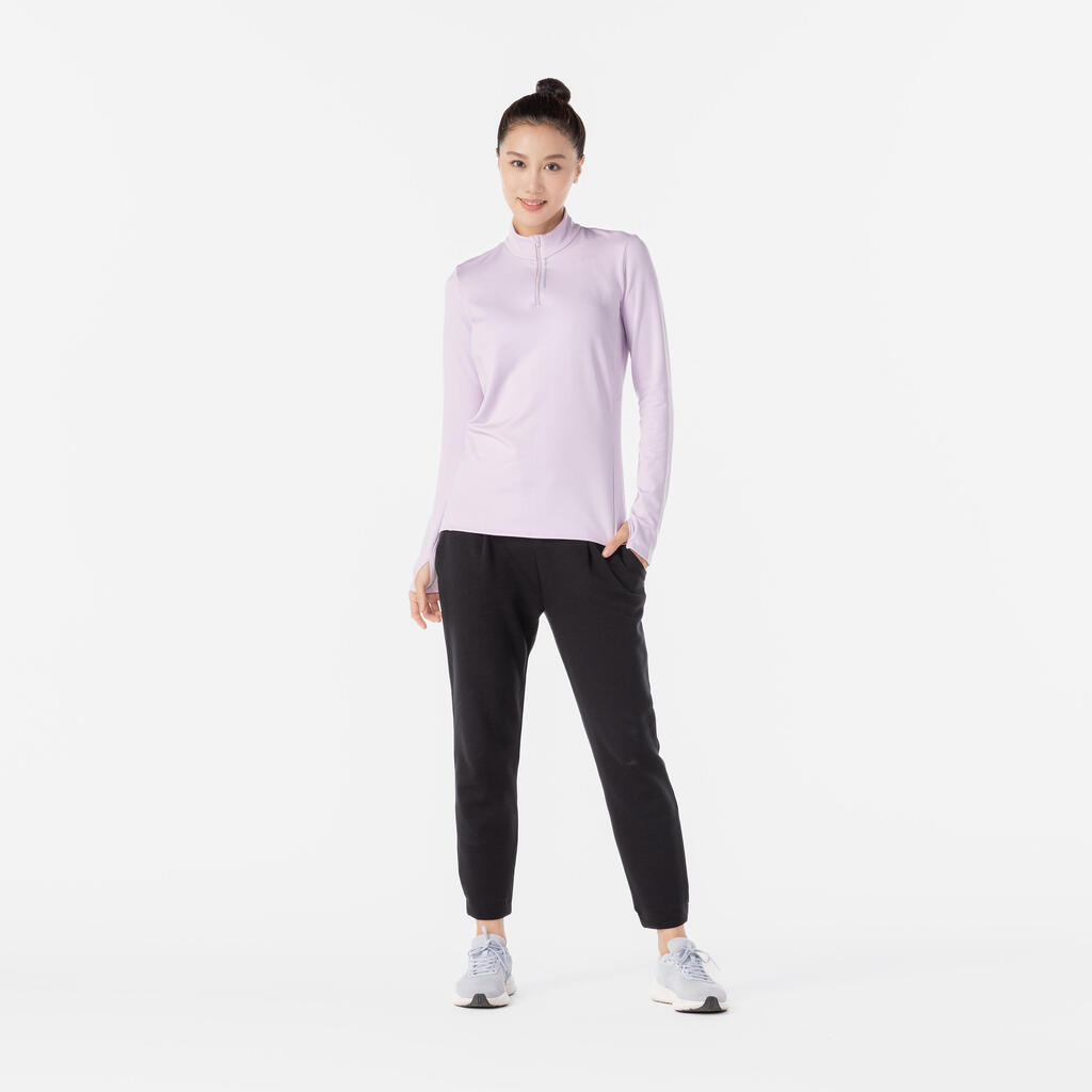 Veste chaude manches longues de running Femme - KIPRUN Run 100 Warm Lilas pastel