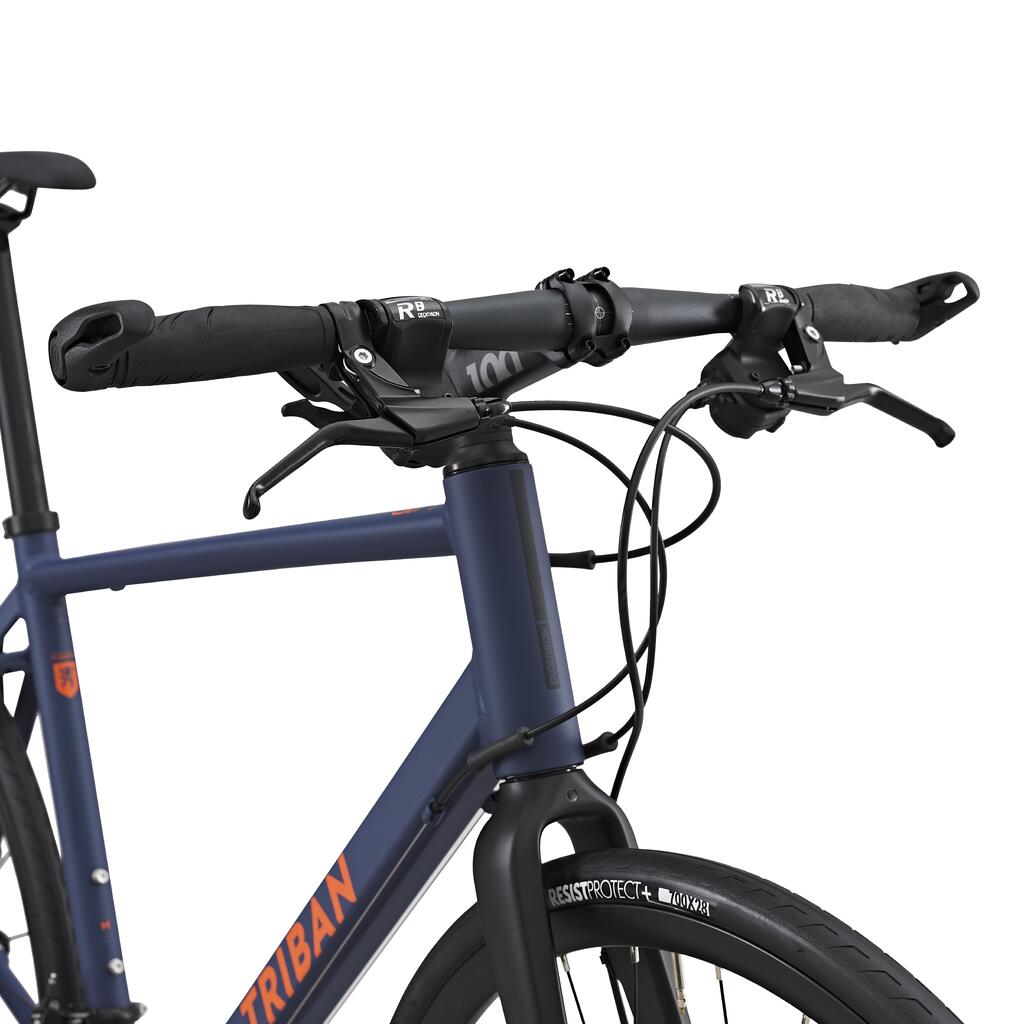 Šosejas atpūtas velosipēds ar taisnu stūri “RC120 Disc”, tumši zils/oranžs