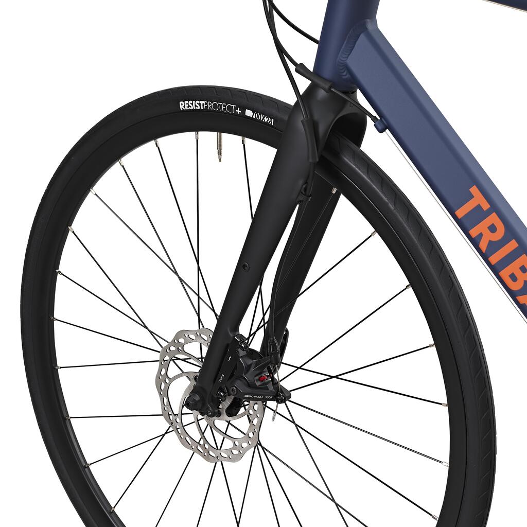 Cestný bicykel RC120 na cykloturistiku s kotúčovými brzdami modro-oranžový