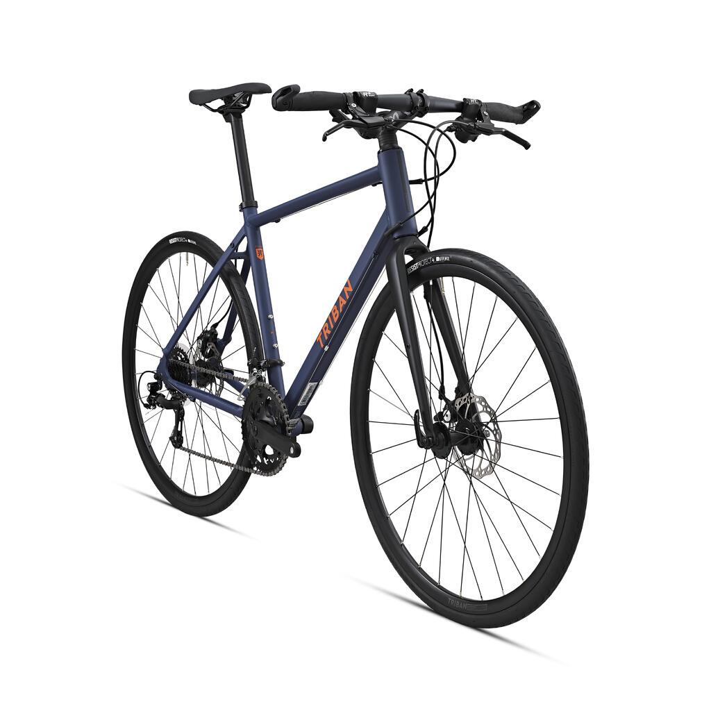 Šosejas atpūtas velosipēds ar taisnu stūri “RC120 Disc”, tumši zils/oranžs