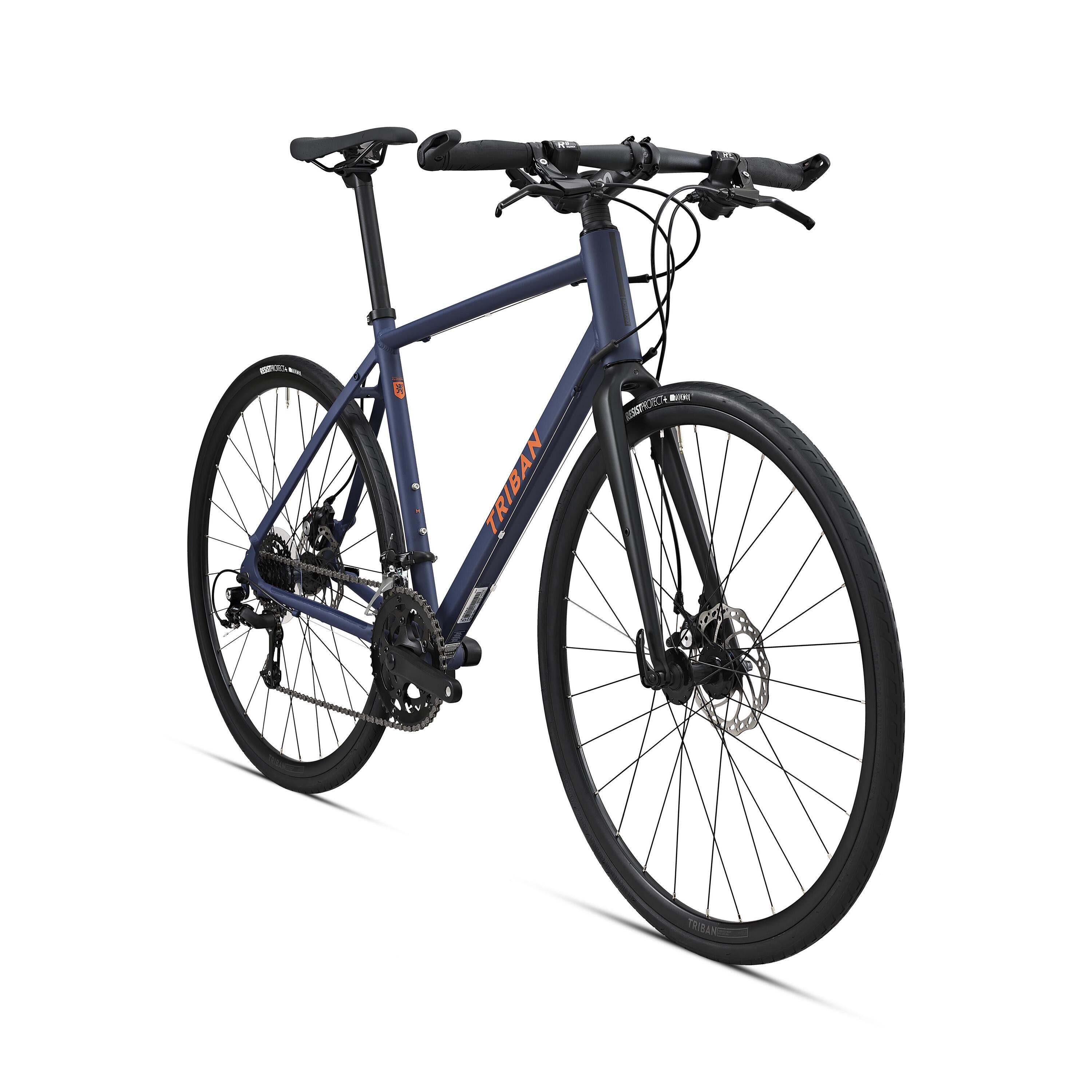 Racefiets / wielrenfiets RC120 flatbar microshift en schijfremmen blauw/oranje 2/9