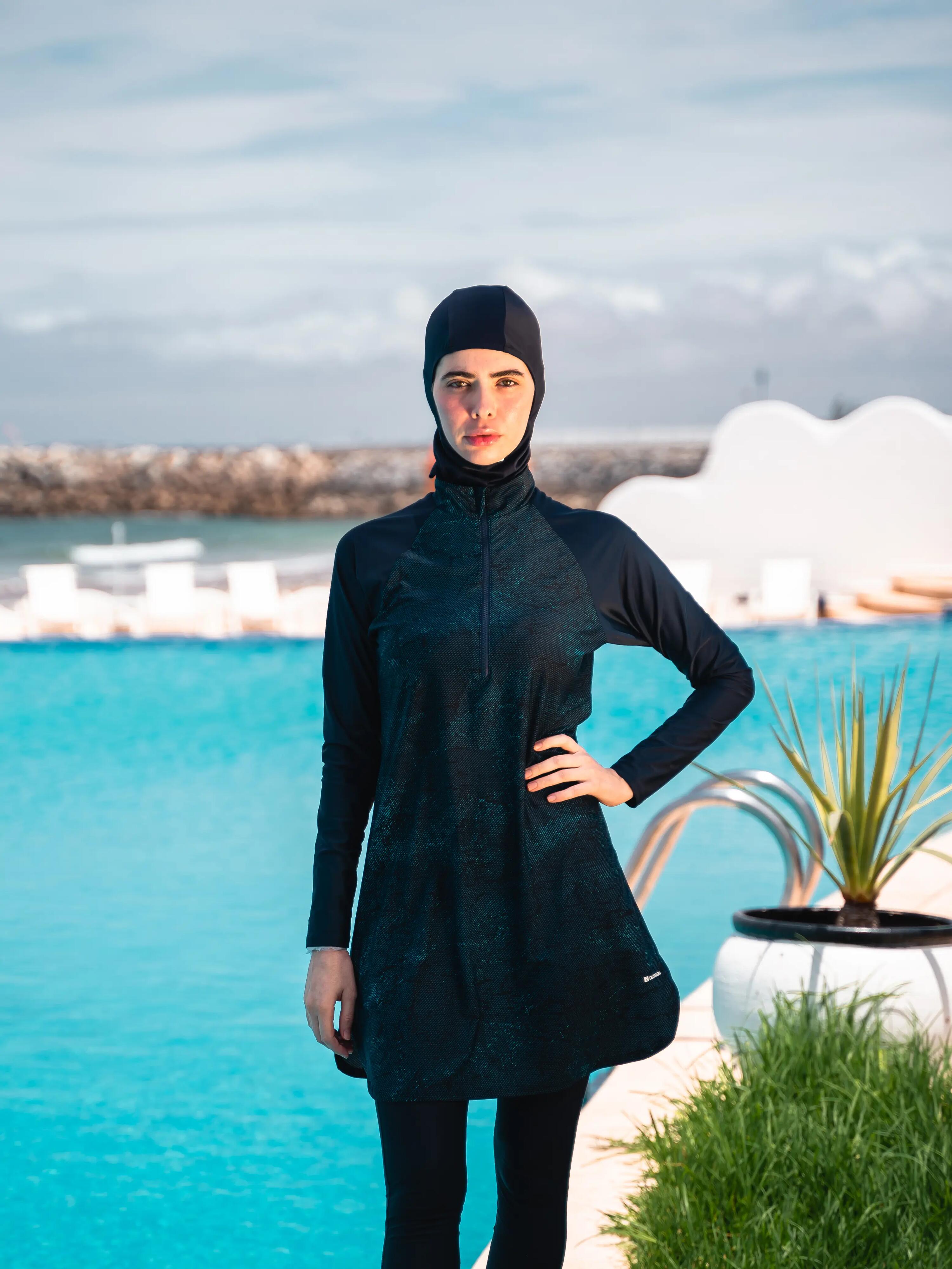 Kadın Kapalı Sırt Uzun Kollu Burkini Mayo - Mavi - DANA 500 4/4