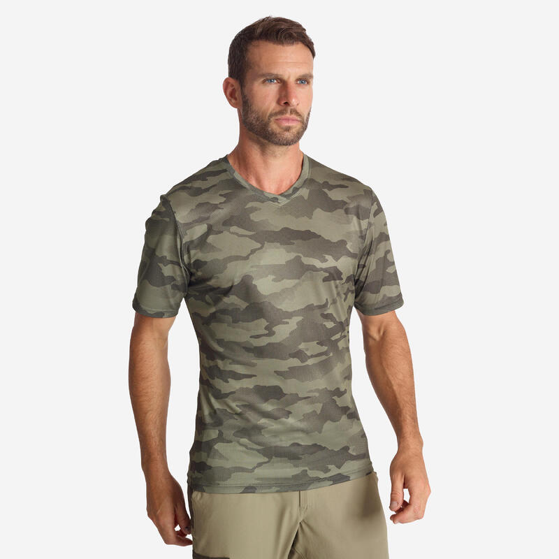 Ademend jachtshirt met korte mouwen 100 camouflage groen