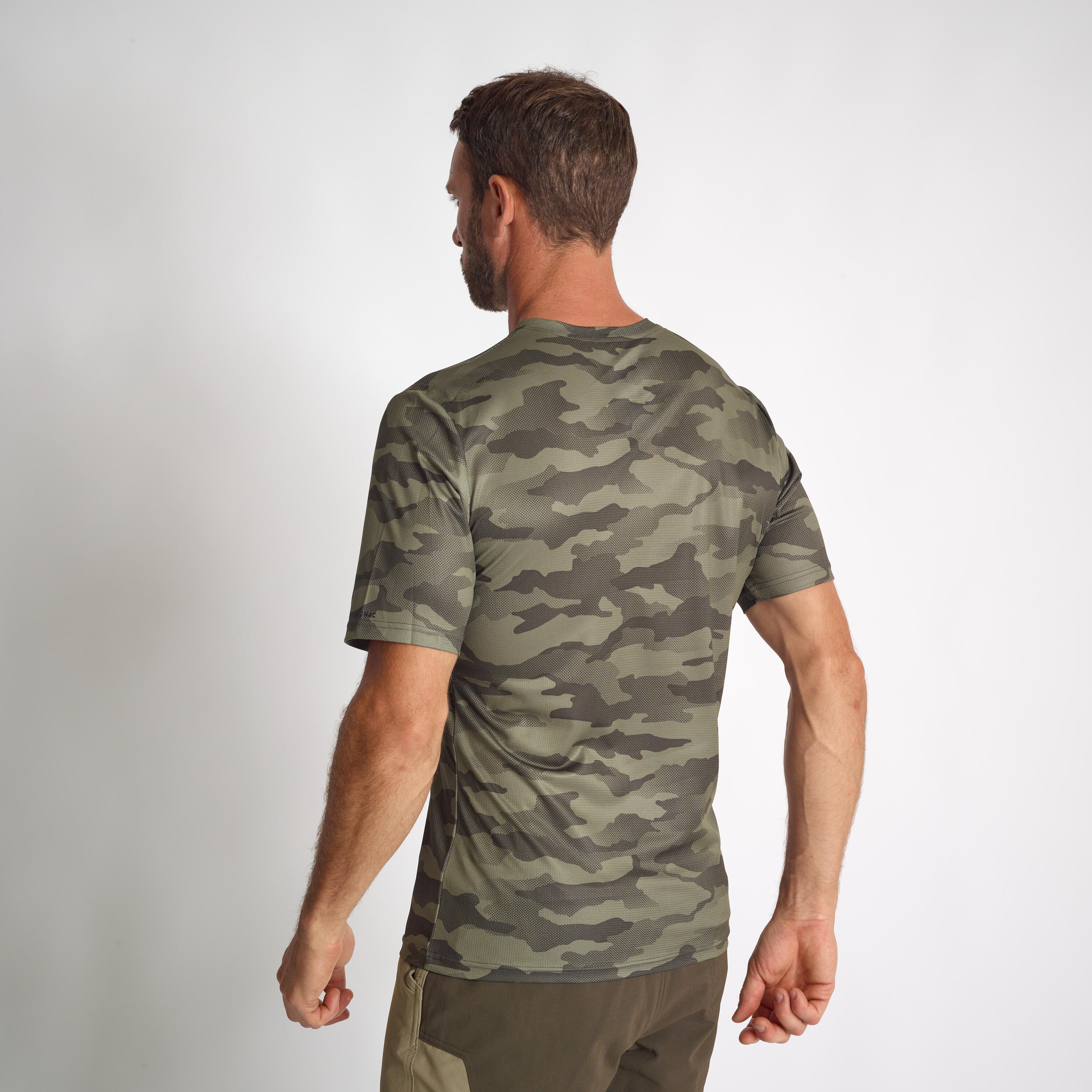Short-sleeved hunting t-shirt 100 green camo 2/3