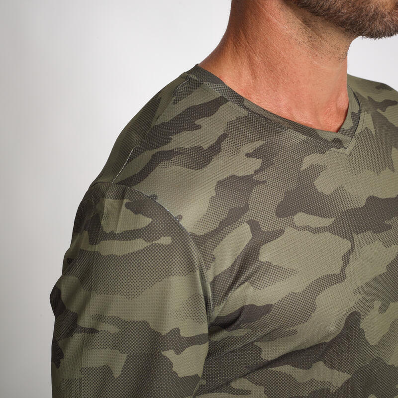 Ademend jachtshirt met korte mouwen 100 camouflage groen