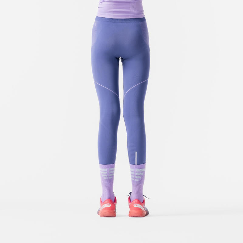 兒童無縫跑步緊身褲 CARE 500－灰色淡紫色