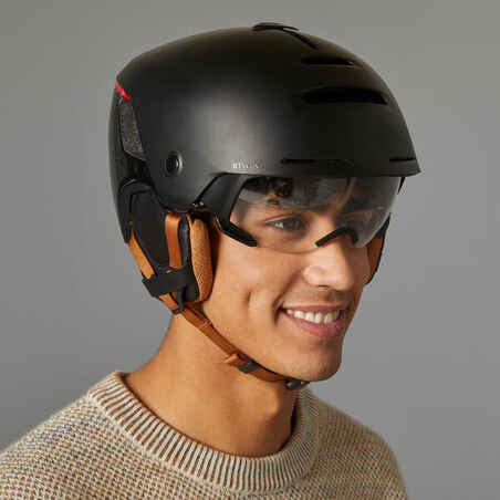 City Cycling Helmet with Visor and Rear Light 900 - Black