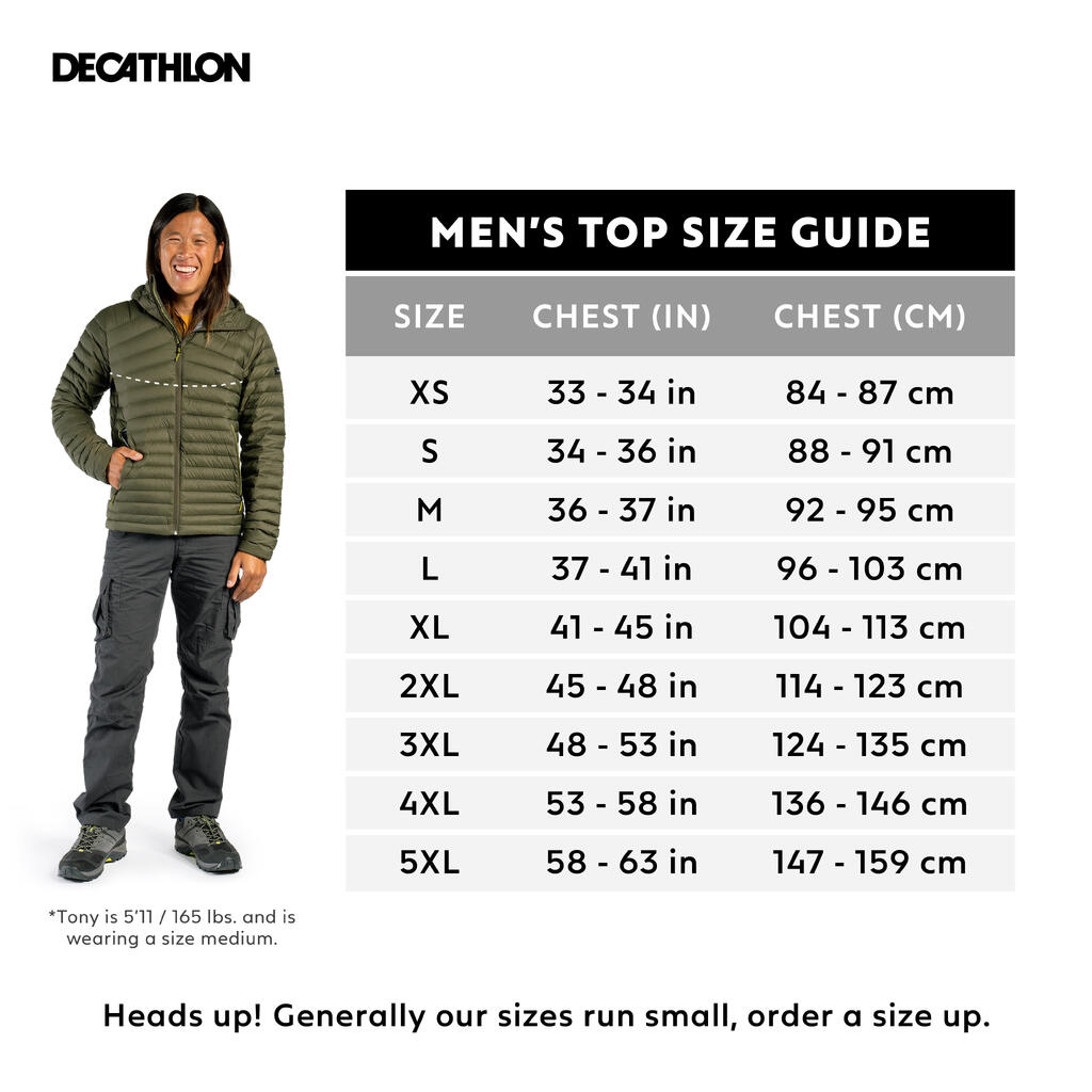 Men’s hiking hooded down jacket -5°C MH100 - Blue