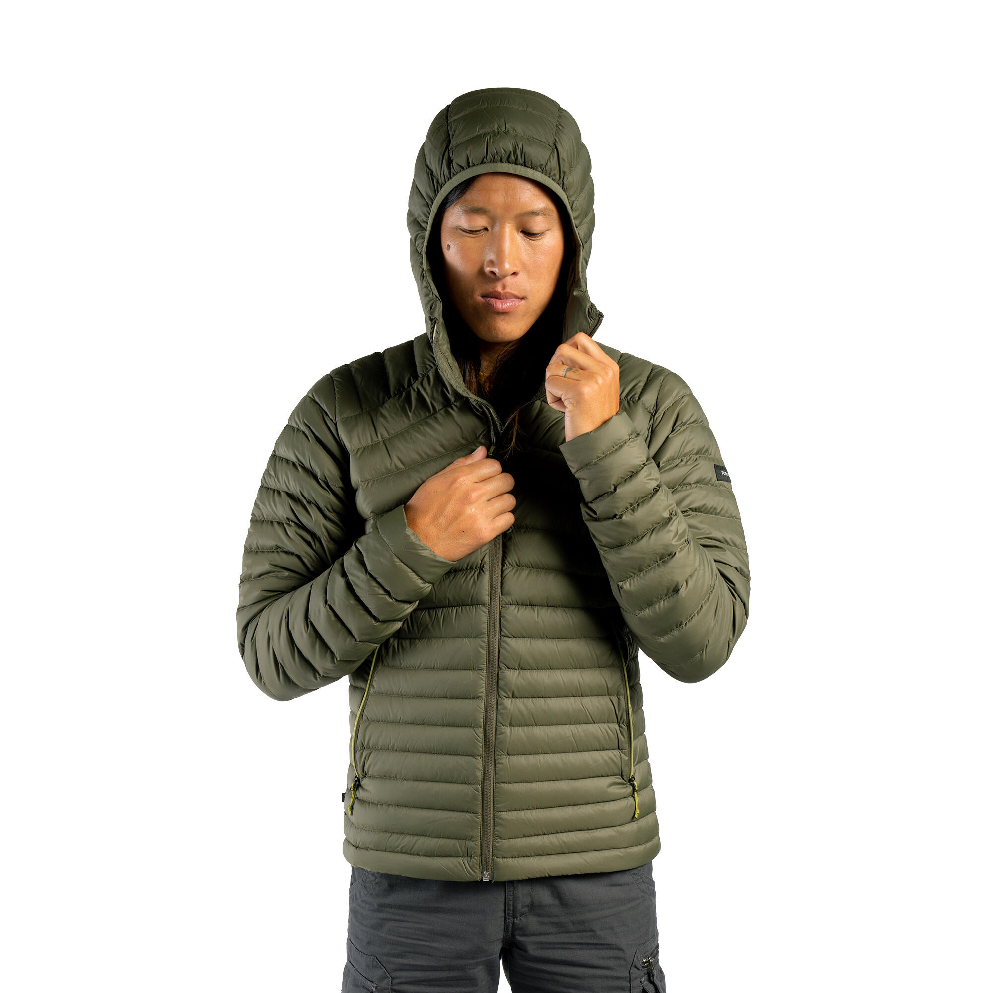 Men s Mountain Trekking Hooded Down Jacket MT100 5 C Decathlon