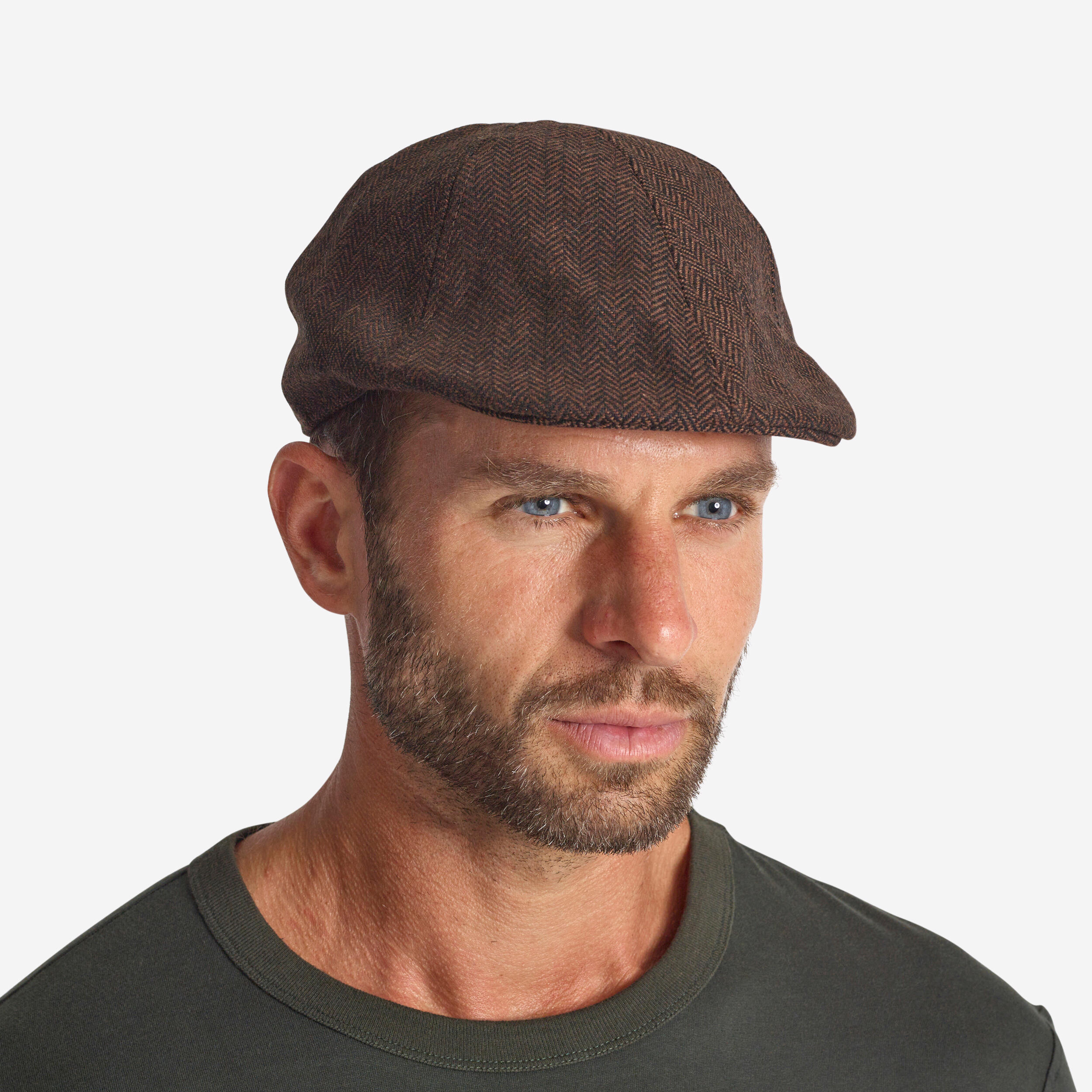 Cappello da caccia piatto idrorepellente in tweed marrone