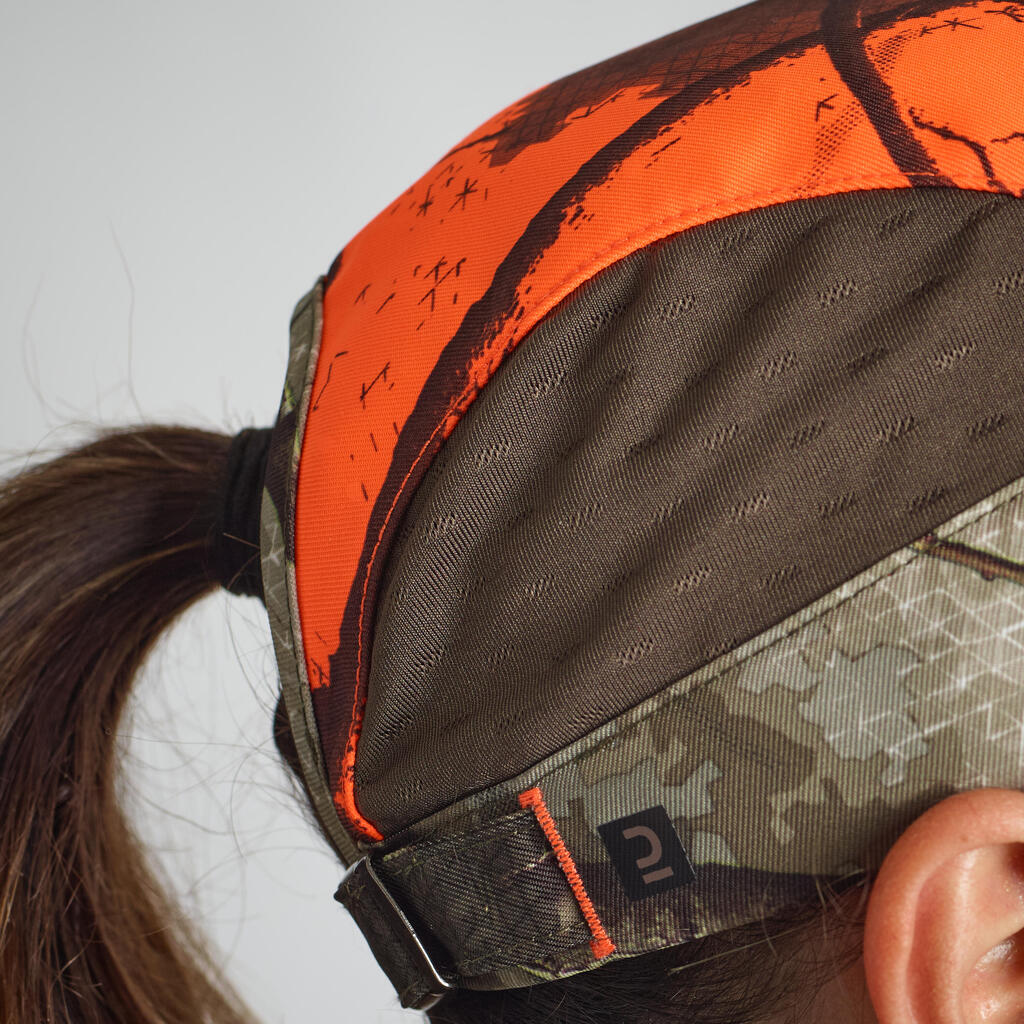 Sieviešu viegla, elpojoša medību cepure ar nagu “500”, oranža, kamuflāžas