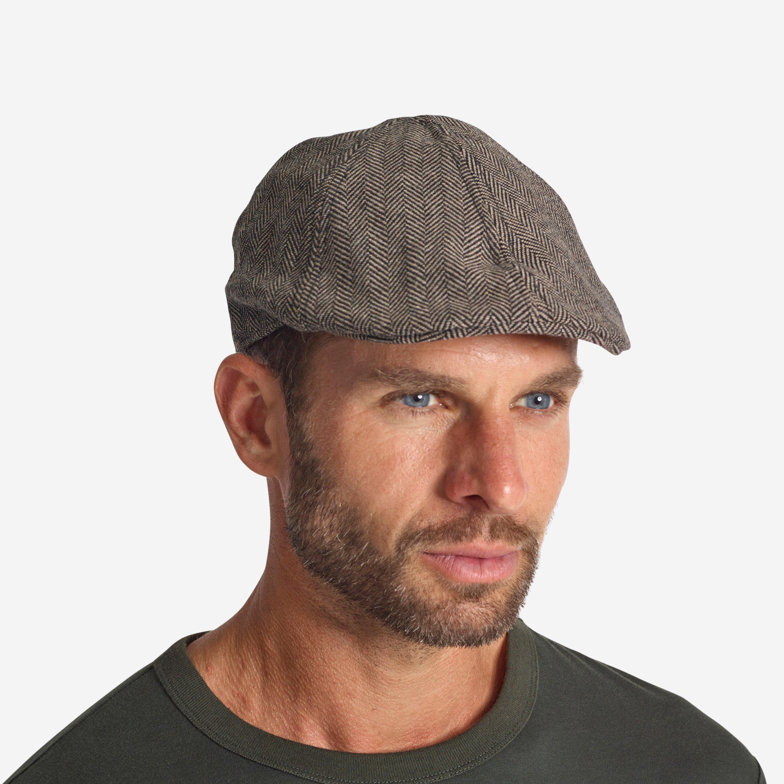 Cappello da caccia piatto idrorepellente in tweed beige