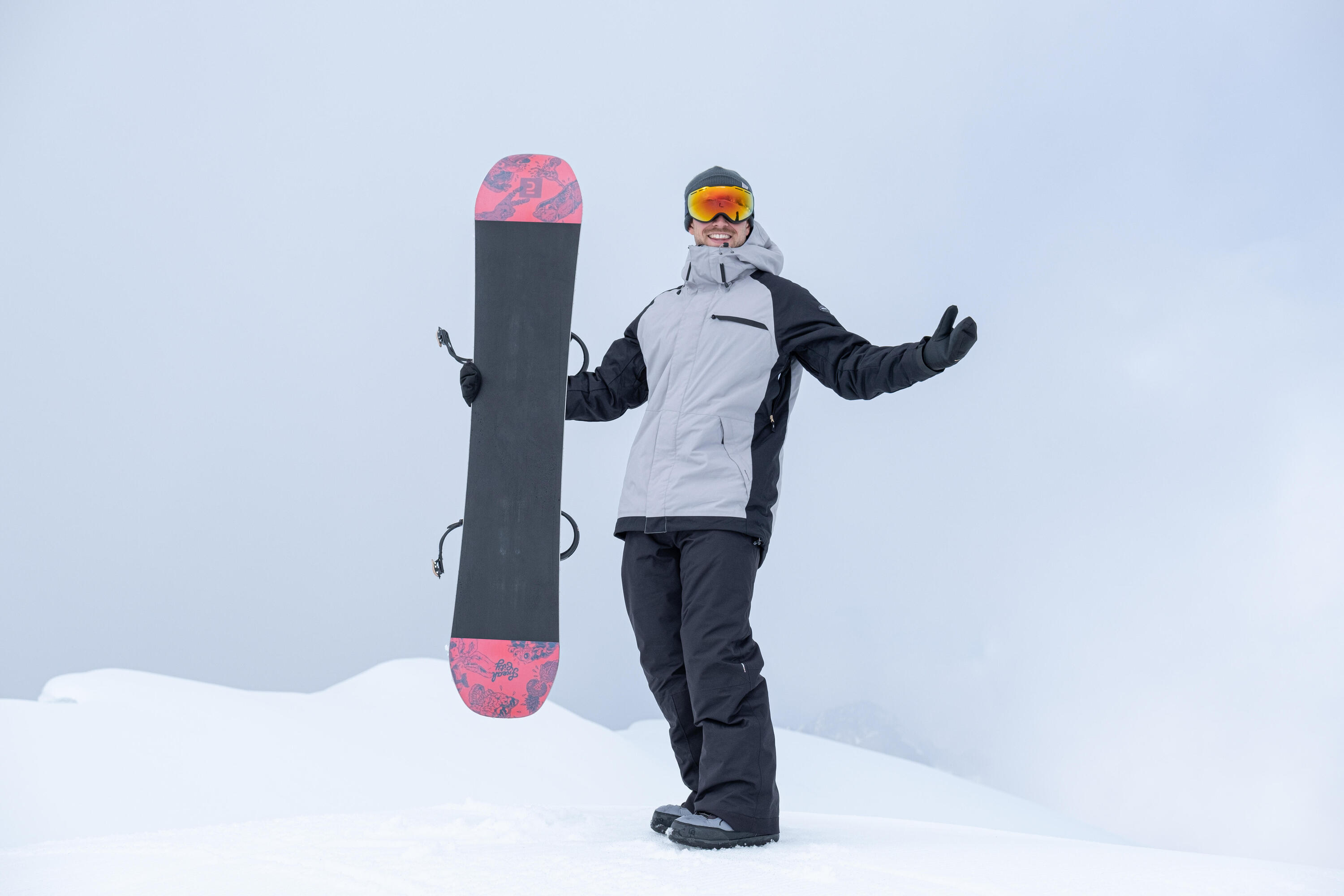 Casaco de snowboard quente e respirável homem, SNB 100 cinzento e preto 12/17