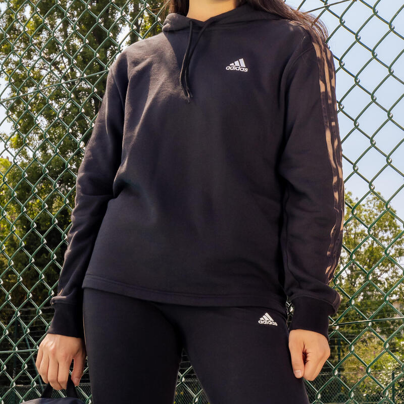 Felpa donna fitness Adidas 100% cotone con cappuccio nera
