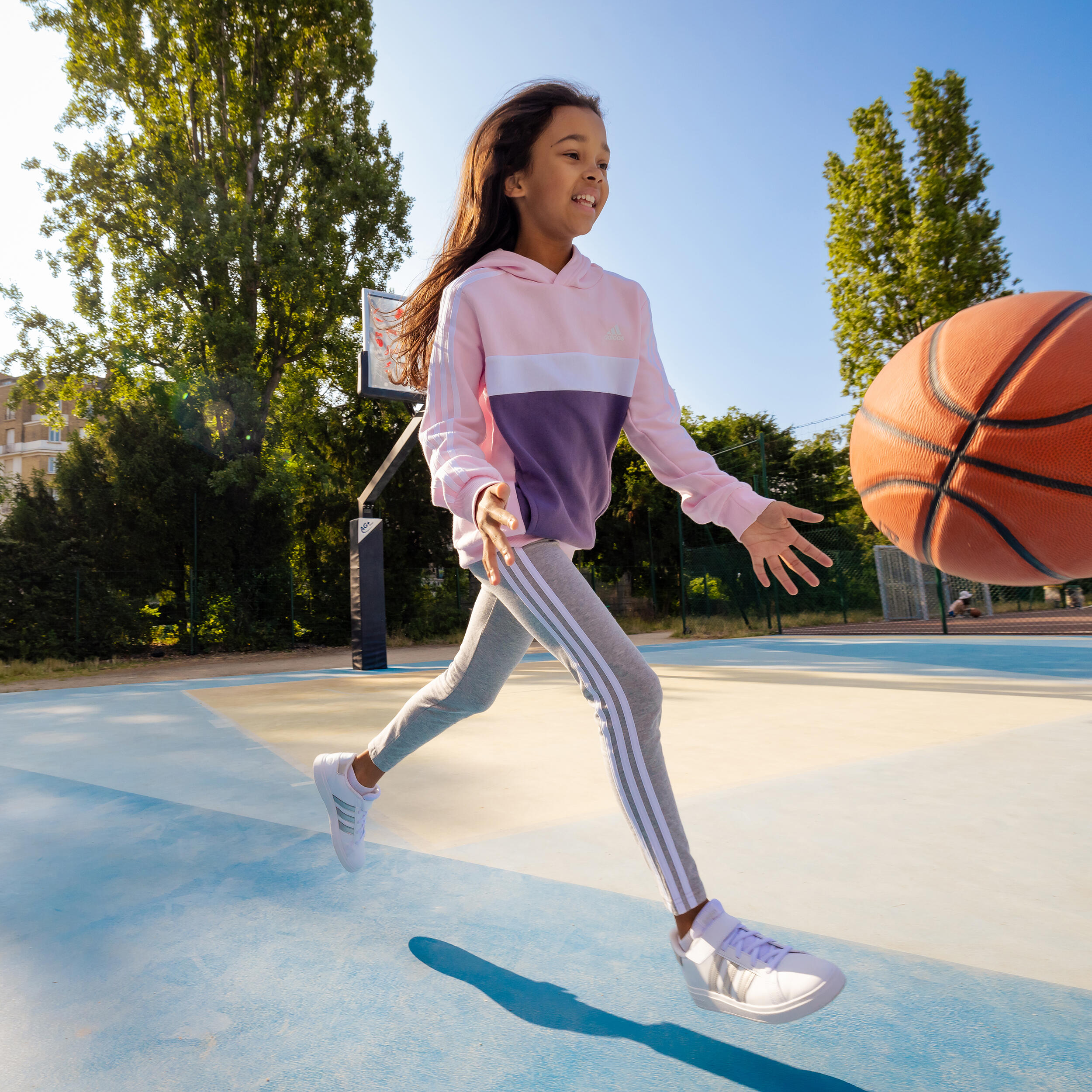 Leggings bambina ginnastica ADIDAS 3 STRISCE misto cotone grigi 7/8