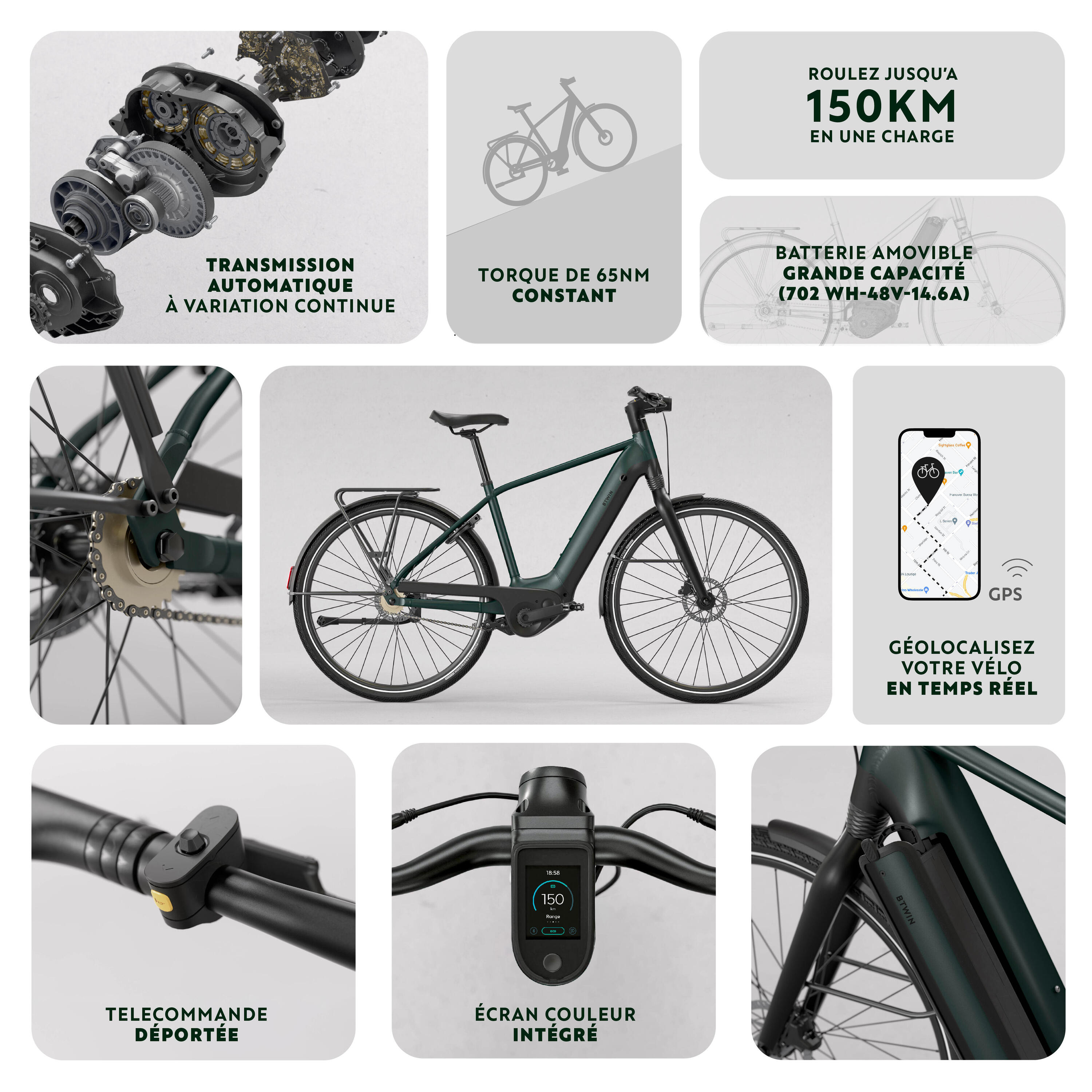 Seconde vie - VELO VILLE ELECTRIQUE A MOTEUR AUTOMATIQUE OWURU CADRE HAUT LD ... 16/25