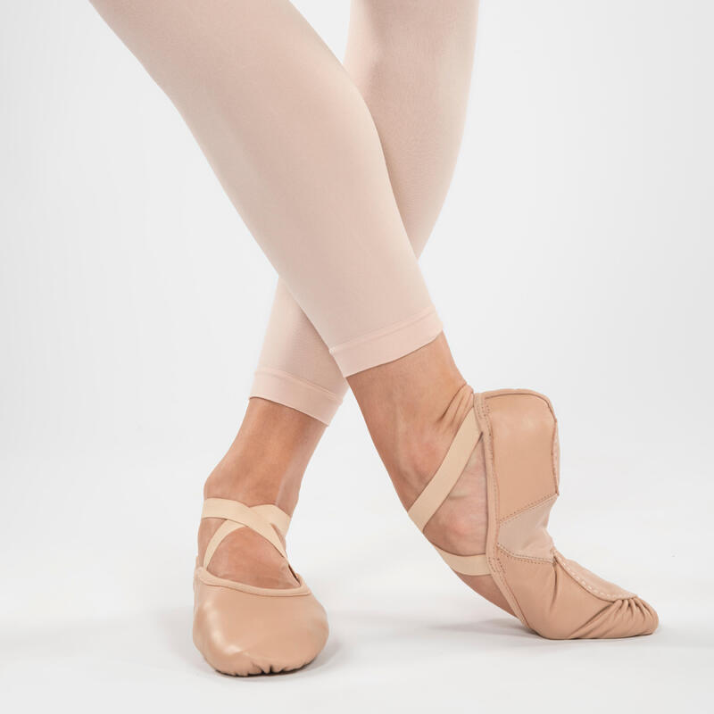 Demi-pointes danse classique bi-semelles en cuir souple beige tailles 28-42