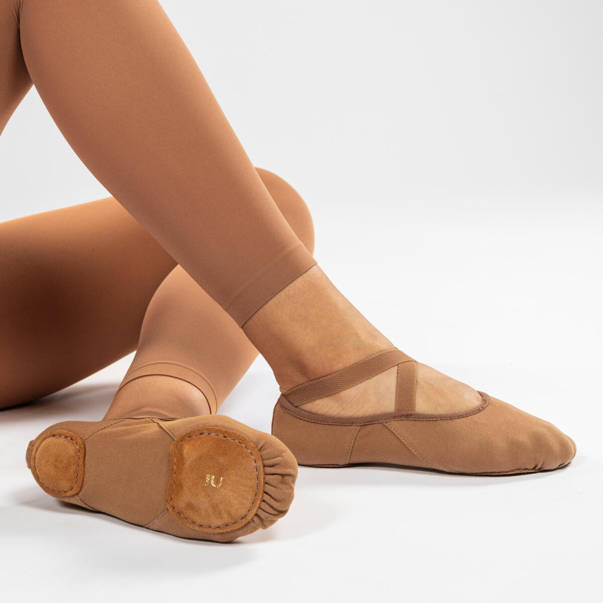 Demi-pointes de danse classique bi-semelles en toile femme, caramel