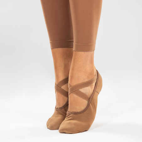 Split-Sole Stretch Canvas Demi-Pointe Ballet Shoes - Caramel