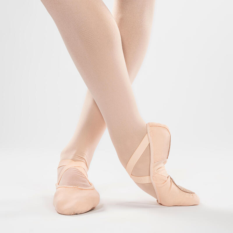 Demi-pointes de danse classique bi-semelles en toile femme, saumon