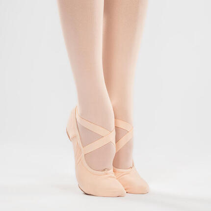 Demi-pointes de danse classique bi-semelles en toile femme, caramel