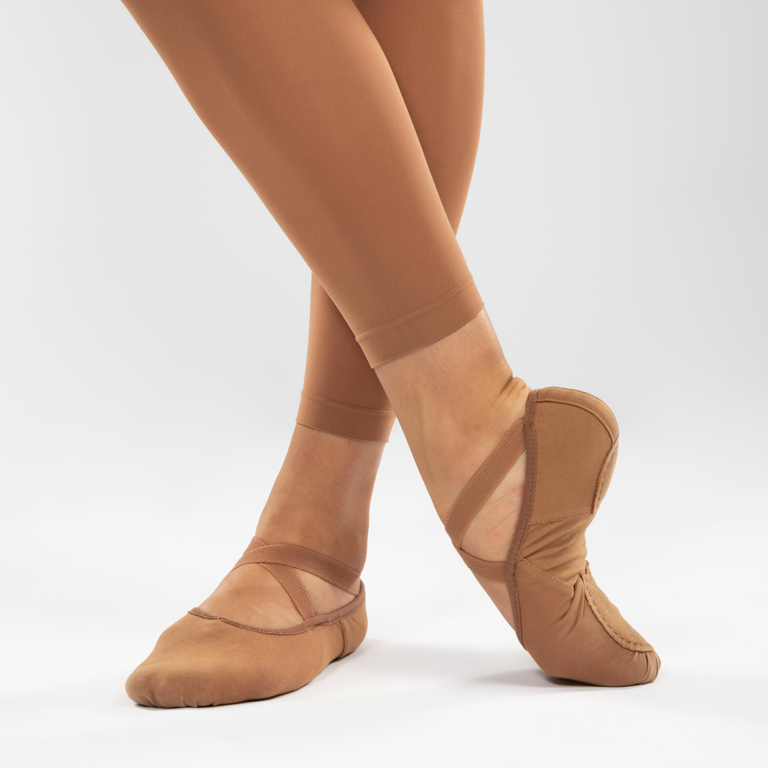 Split-Sole Stretch Canvas Demi-Pointe Ballet Shoes - Caramel 3/6