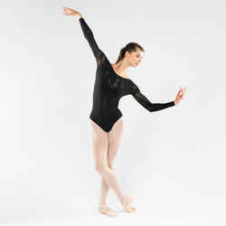 Women's Long-Sleeved Black Lace Dance Leotard - Made in Italy