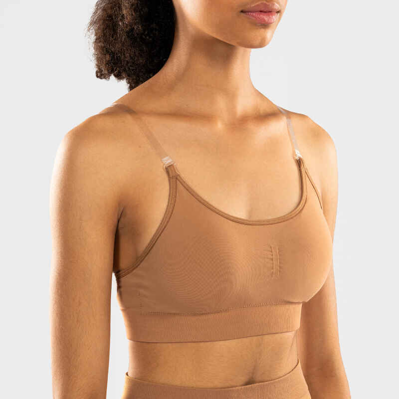 Women's Gala Sports Bra with Convertible Straps - Light Brown - Decathlon