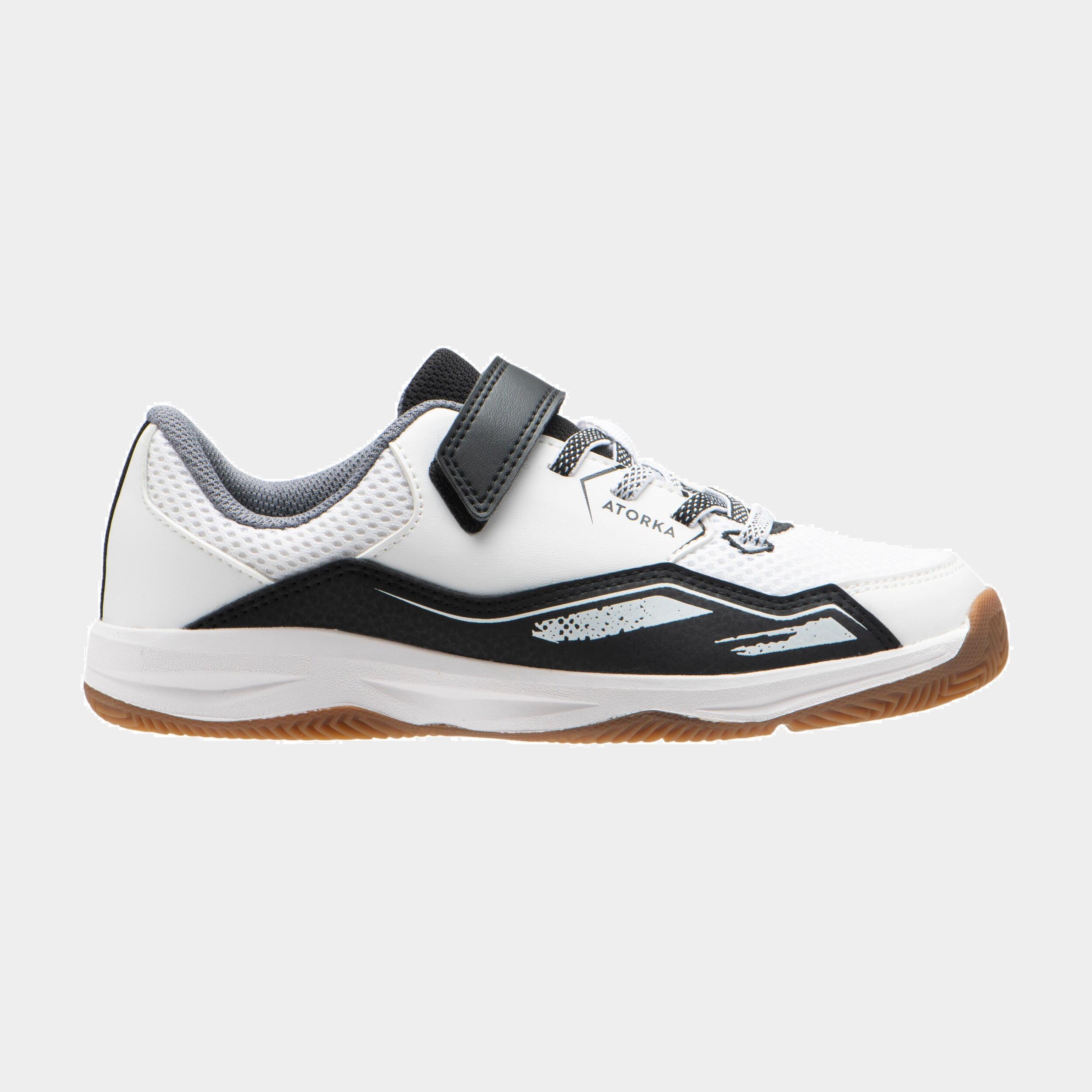 chaussures de handball enfant avec scratch - h100 blanc noir - atorka