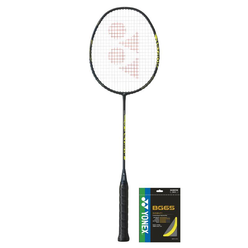 Badmintonracket Astrox CS zwart geel + snaren BG 65