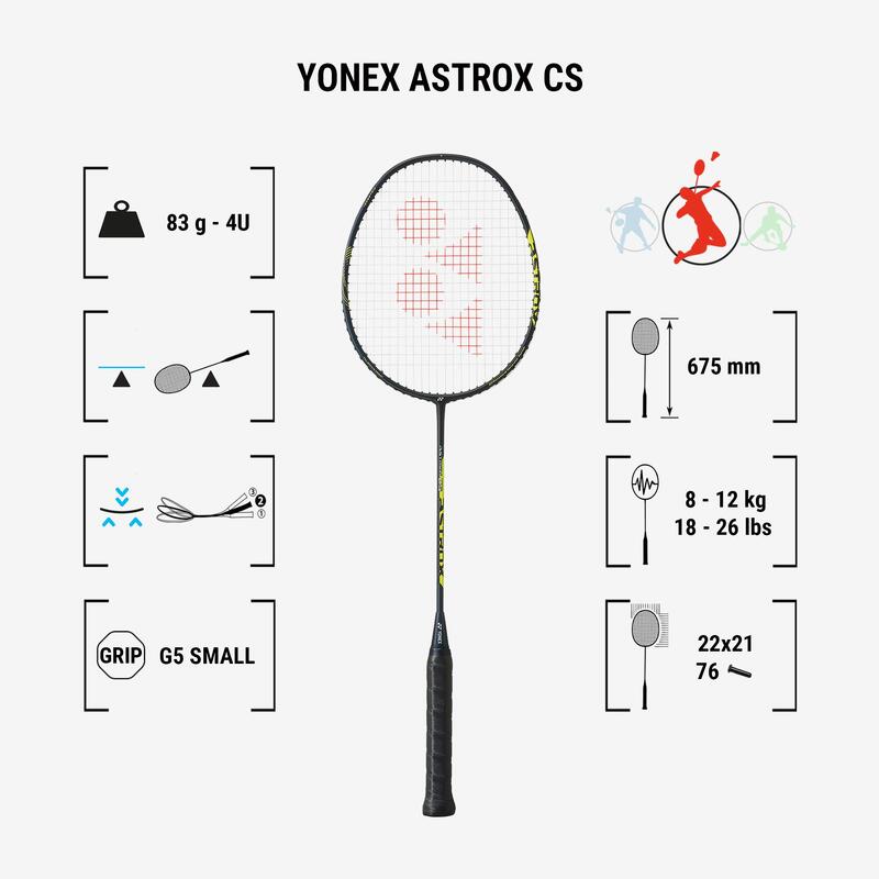 Badmintonracket Astrox CS zwart geel + snaren BG 65