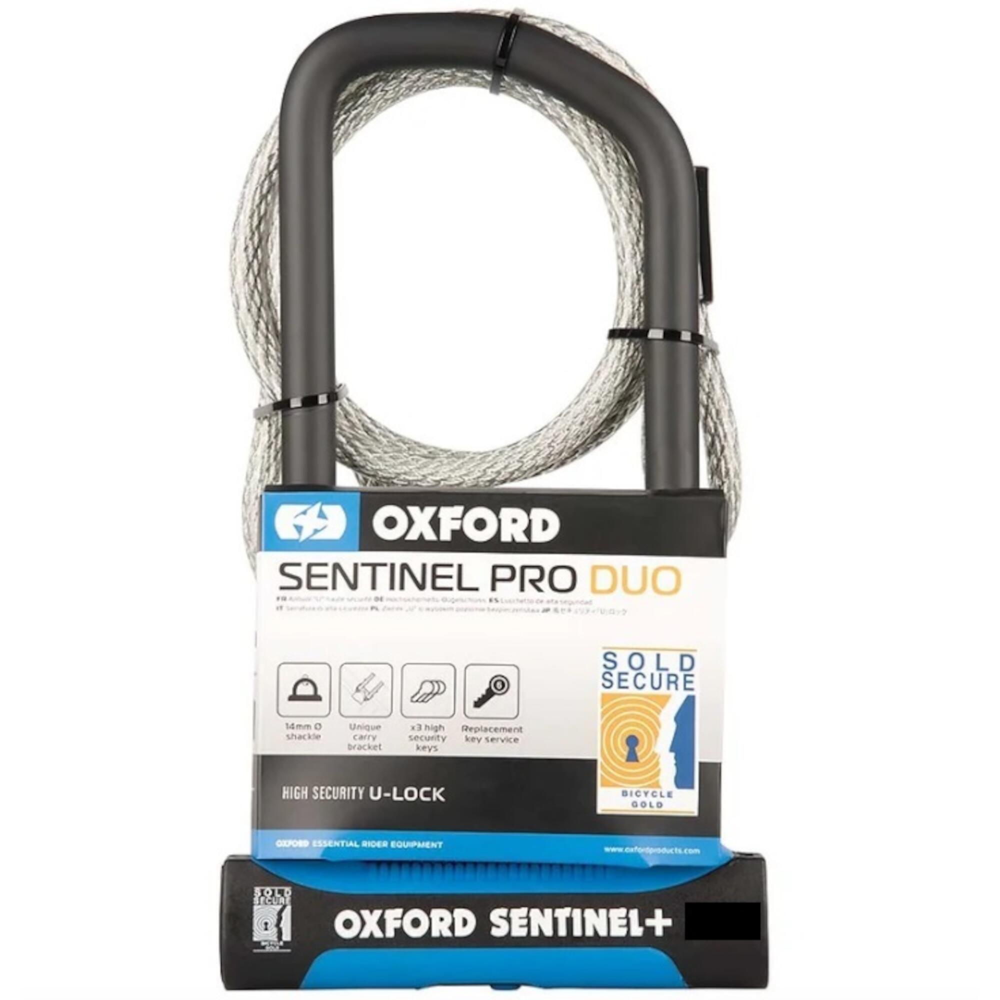 OXFORD Sentinel Pro Duo U-LOCK 260mm + CABLE - GOLD Sold Secure