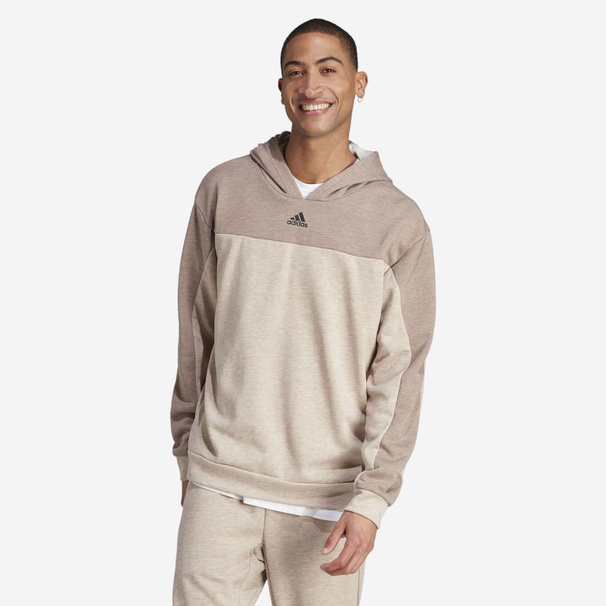 Felpa uomo fitness ADIDAS misto cotone con cappuccio beige ADIDAS Decathlon