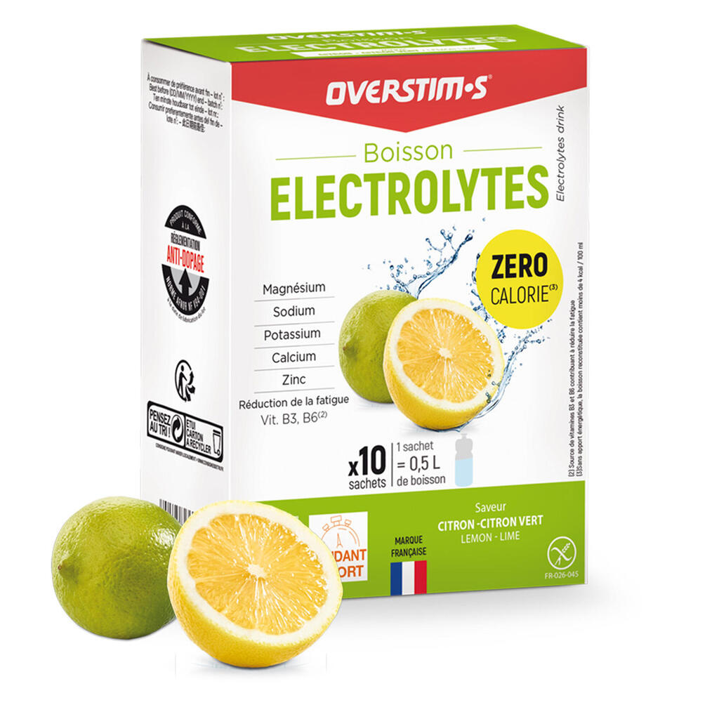 Elektrolüüdijook Overstim.s (kalorivaba), pakis 10 x 8 g kotikest, sidrunimaitseline