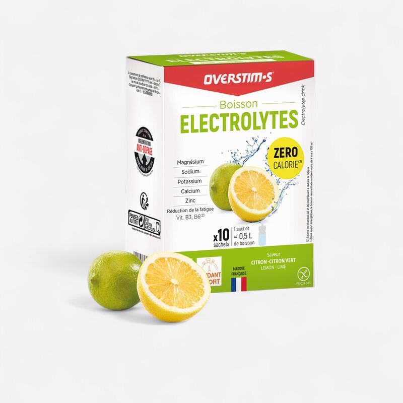 Overstims Băutură cu electroliți lămâie (zero calorii) - cutie 10 pliculețe x 8g