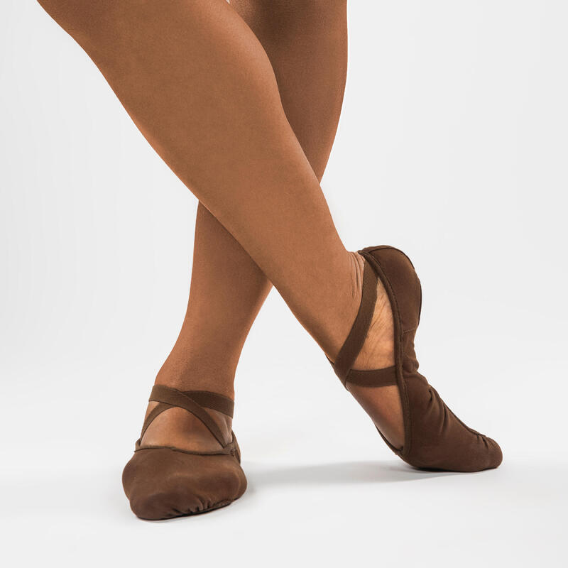 Ballettschuhe Damen geteilte Sohle Leinen - dunkelbraun 