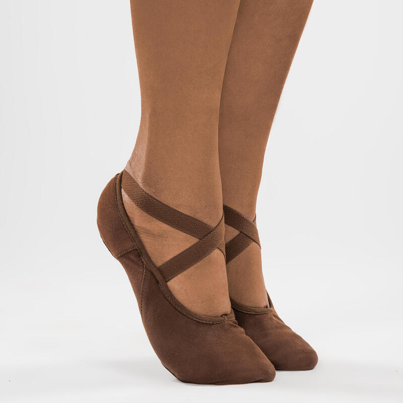 Demi-pointes de danse classique bi-semelles en toile femme, chocolat