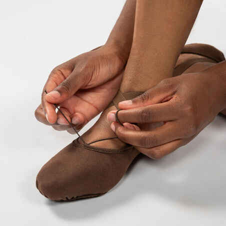 Split-Sole Stretch Canvas Demi-Pointe Ballet Shoes - Chocolate