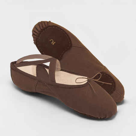 Split-Sole Stretch Canvas Demi-Pointe Ballet Shoes - Chocolate