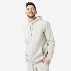 Fitness hoodie voor heren 500 Essentials vlasbeige