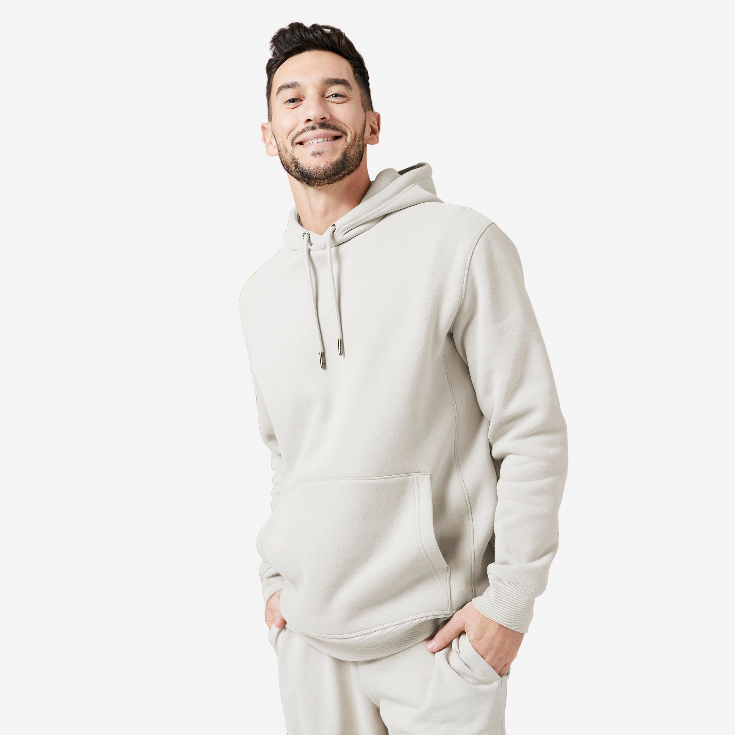 sweat à capuche fitness homme - 500 essentials lin - domyos