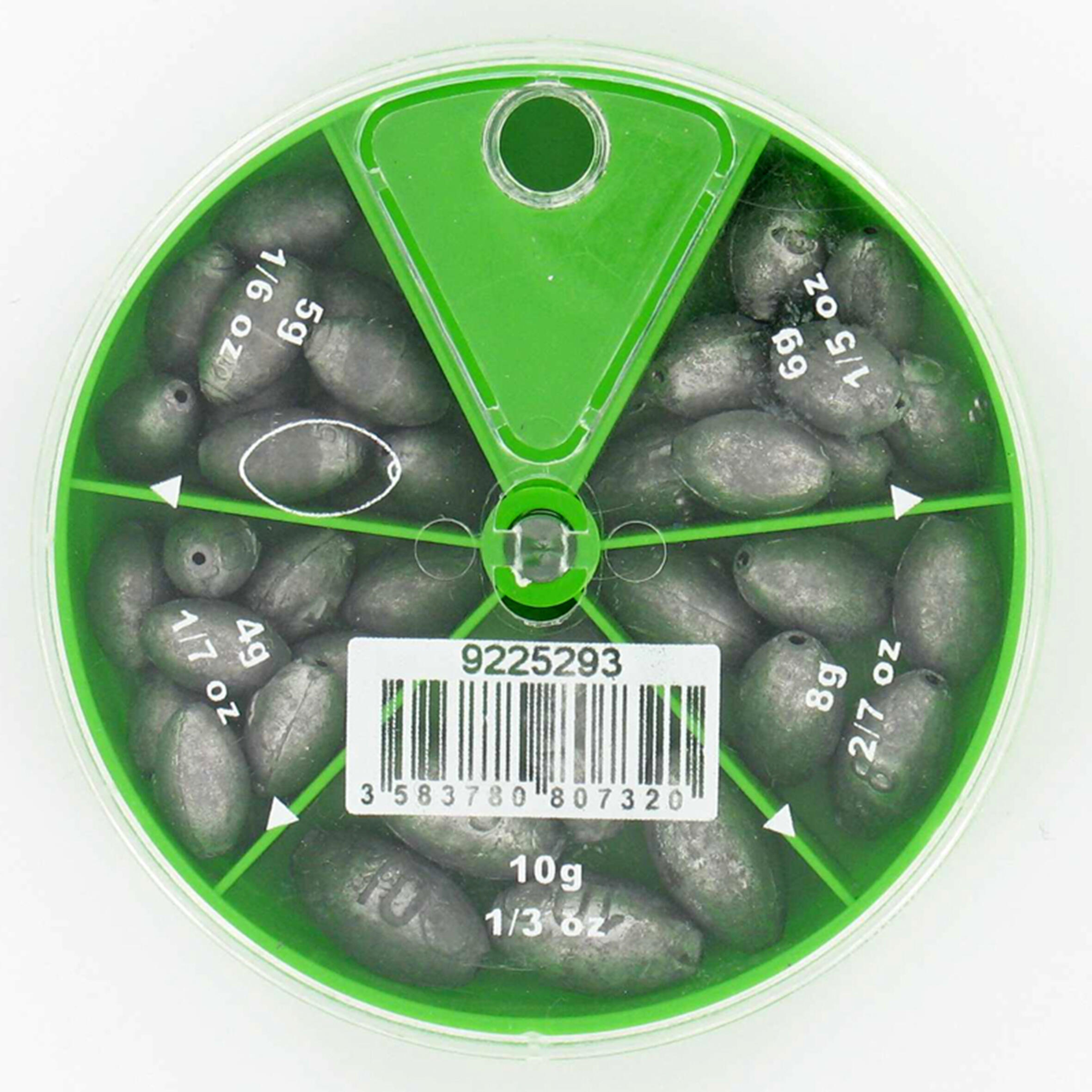 LONG DRILLED OLIVE 5-Compartment Fishing Sinkers Box