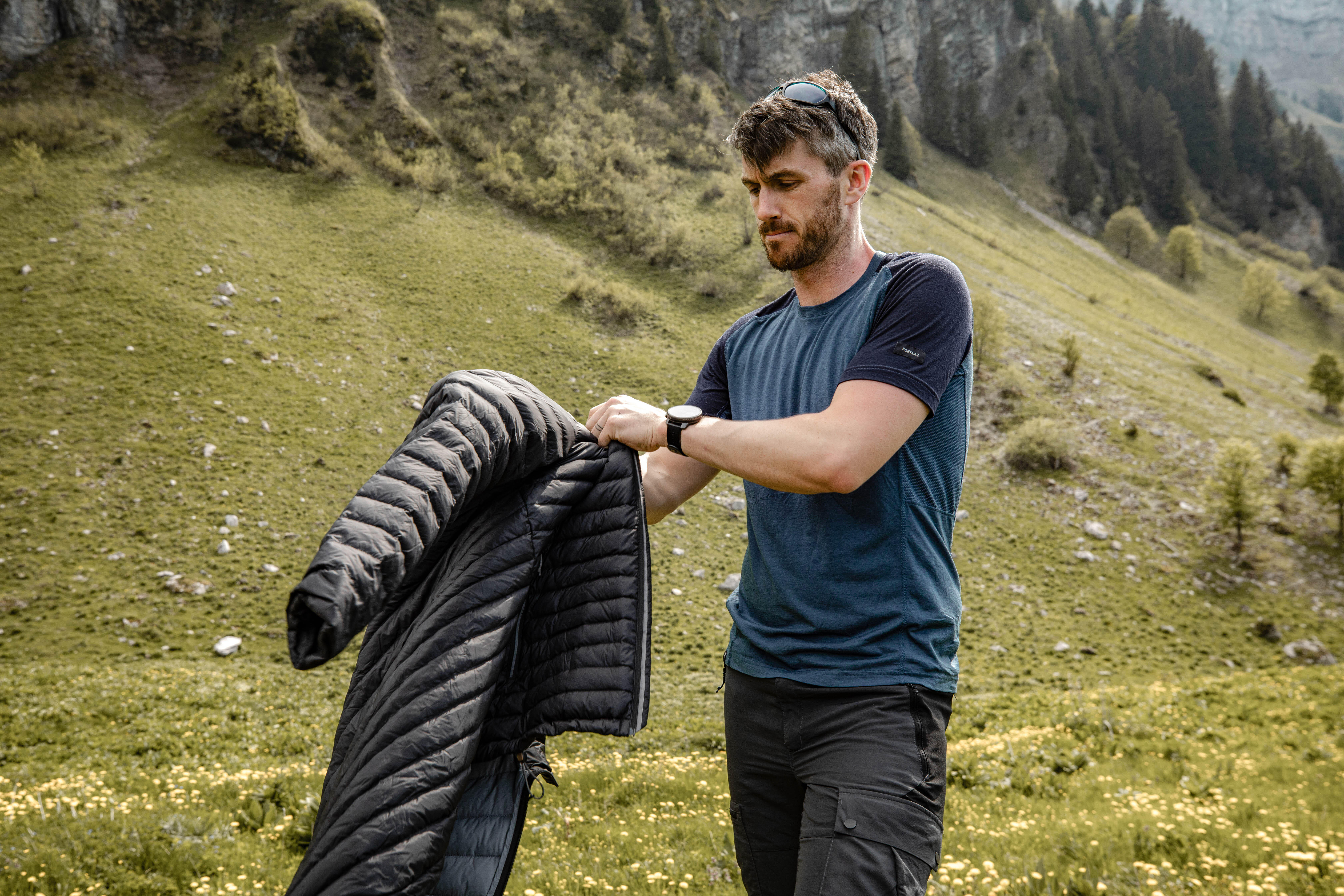 Men’s Hiking Merino Wool T-Shirt  - MT 500 Blue - FORCLAZ