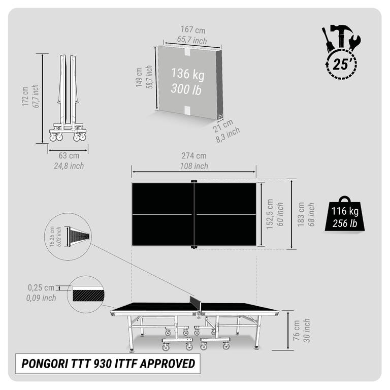 ITTF-Approved Club Table Tennis Table TTT 930 with Blue Tabletops