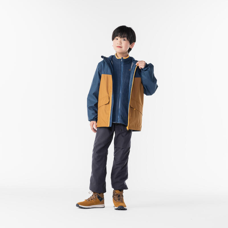 CHAQUETA 3en1 CÁLIDA IMPERMEABLE DE SENDERISMO - SH100 -0,5 °C - NIÑOS 7-15 AÑOS