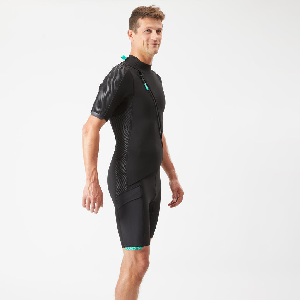 Men's 2 mm neoprene shorty wetsuit with diagonal front zip Easy