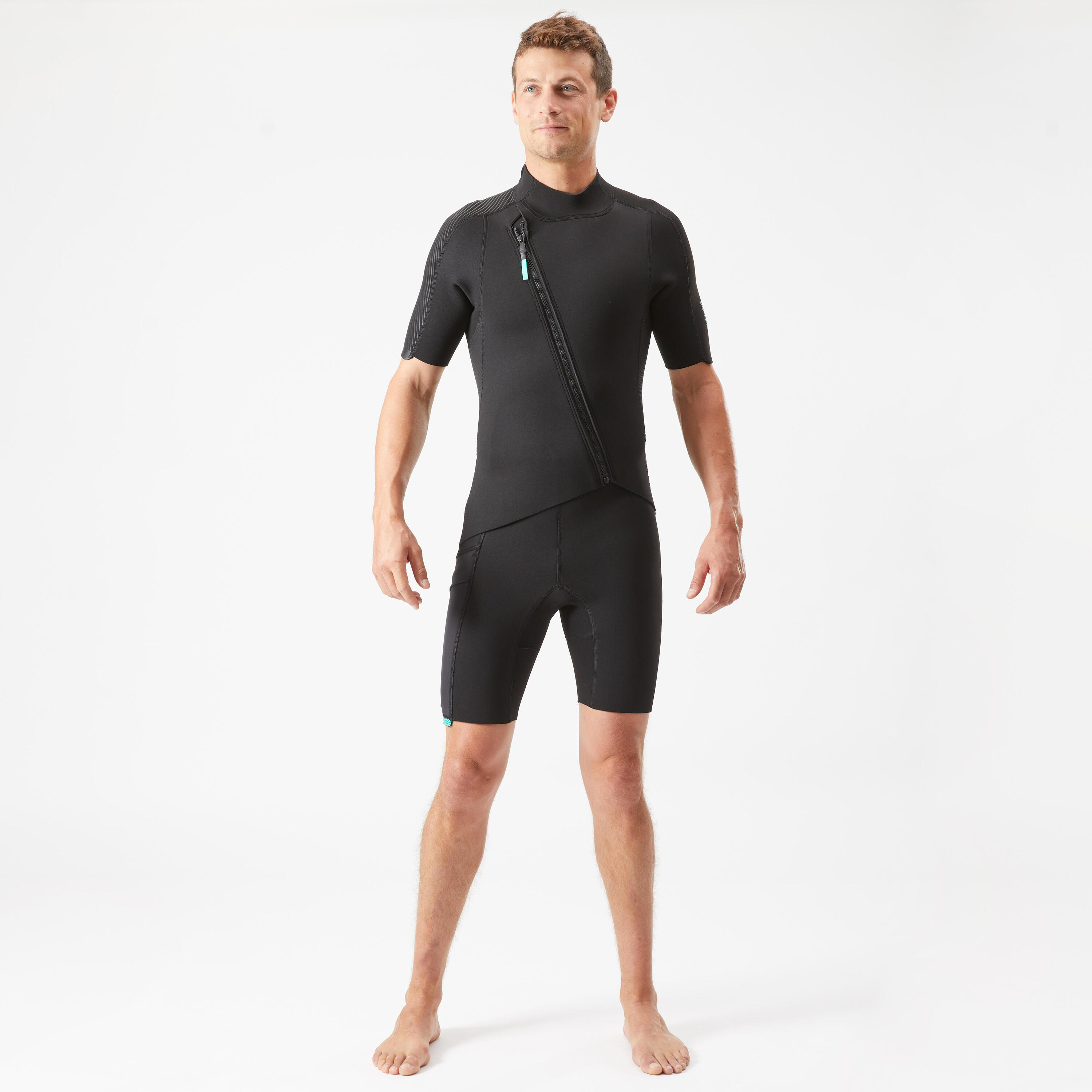 Men's 2 mm neoprene shorty wetsuit with diagonal front zip Easy 1/14