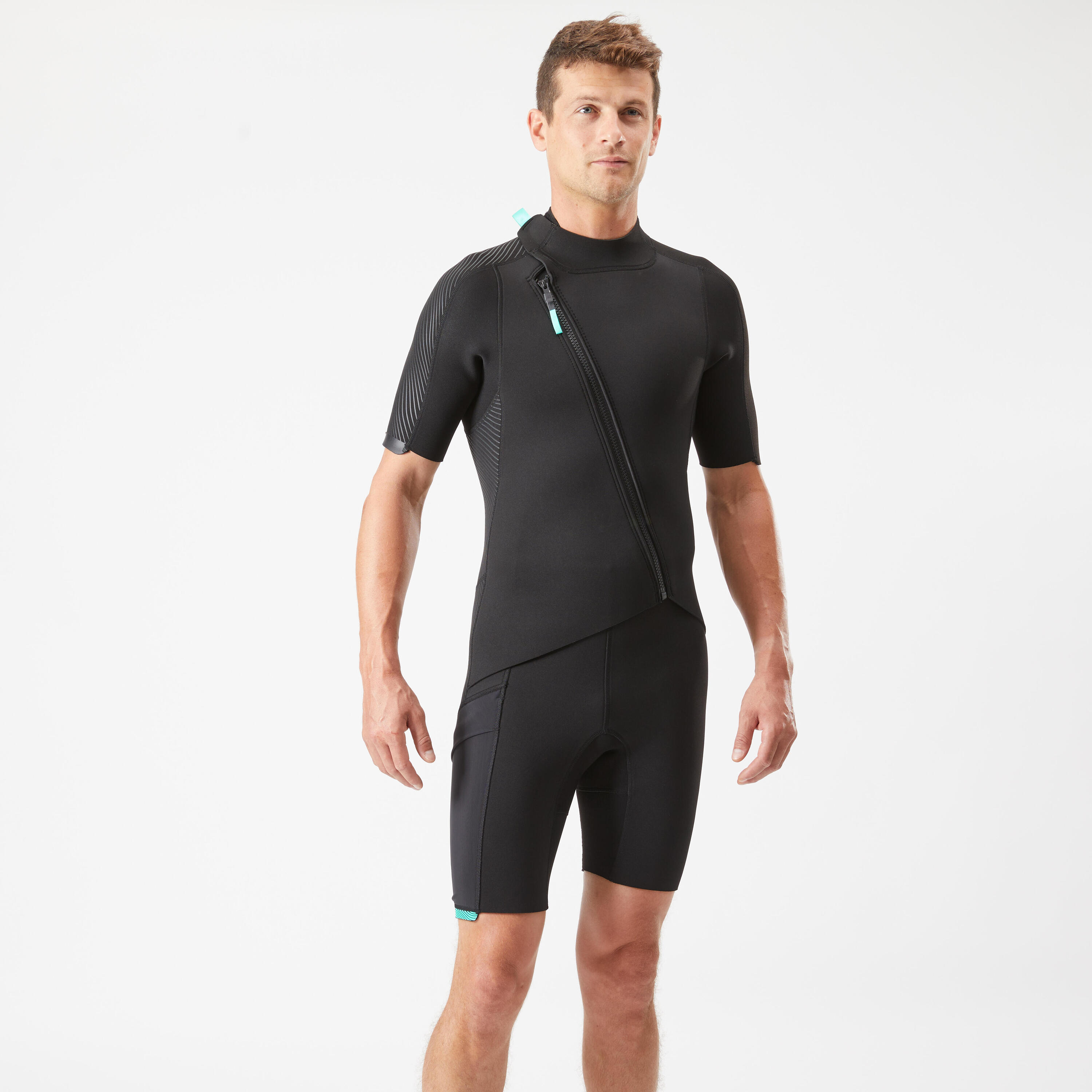 Men's 2 mm neoprene shorty wetsuit with diagonal front zip Easy 2/14
