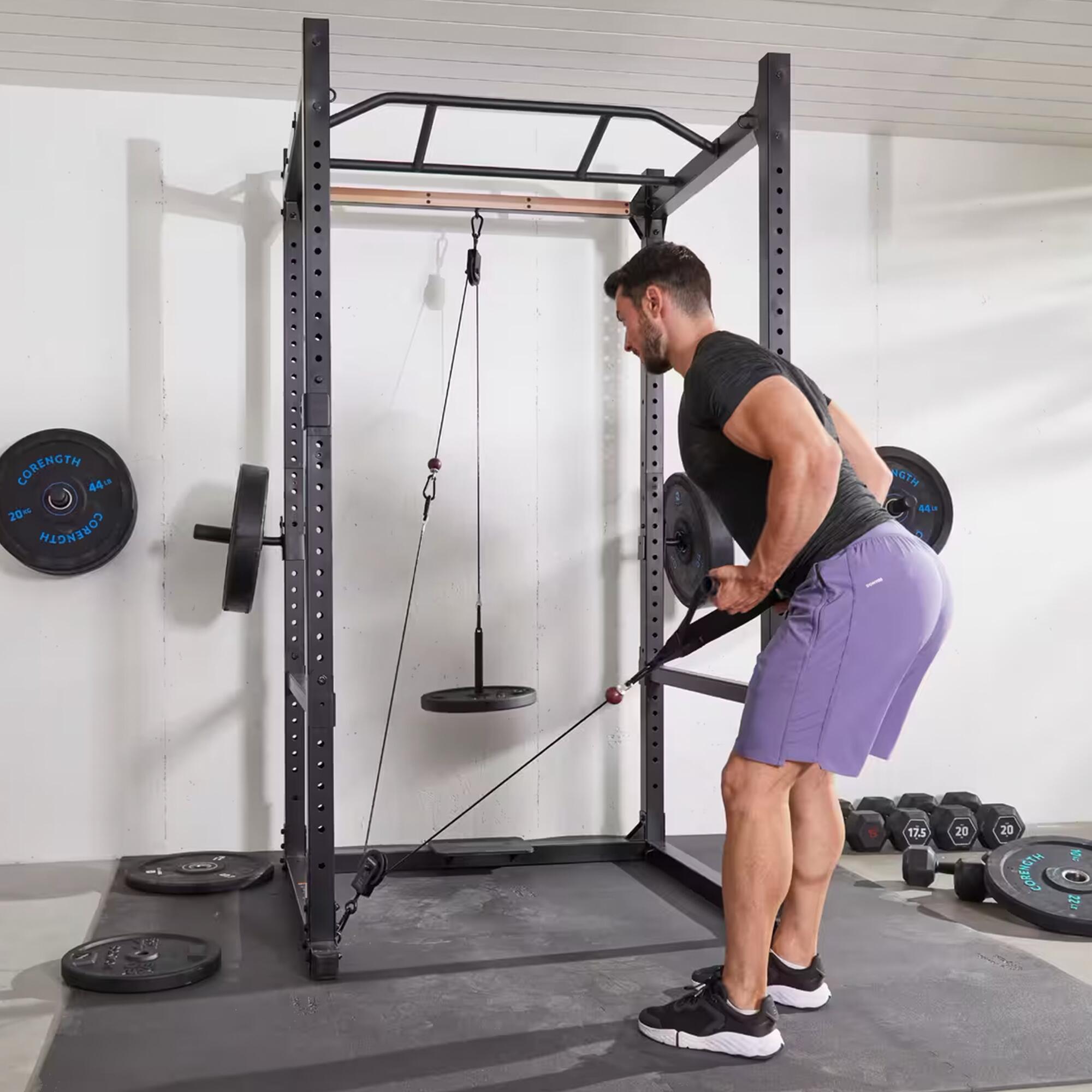 Weight Training Pulley Station With Pull Bar Weights Holder and