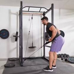 Weight Training Pulley Station With Pull Bar, Weights Holder and Net